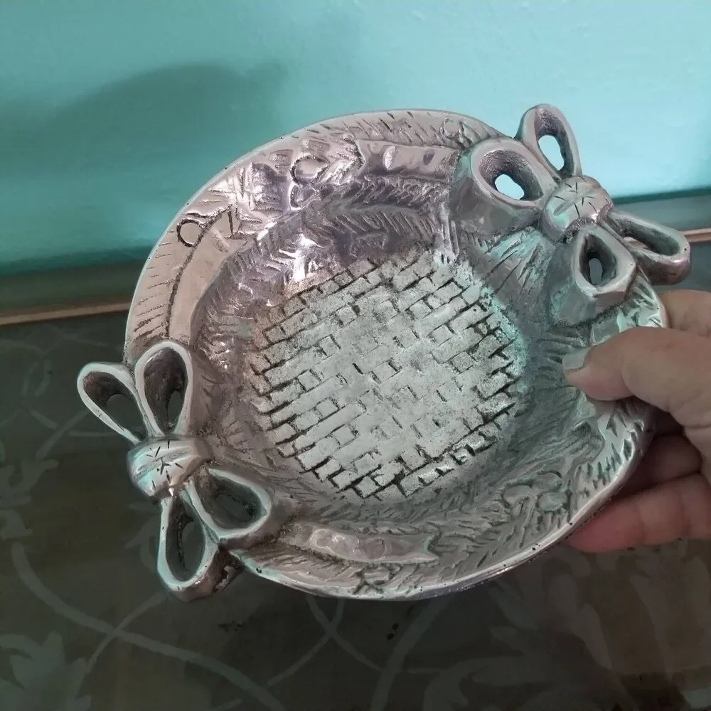 Vintage Pewter Bowl Made In Mexico, Decorative Bowl Centerpiece
